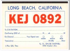 KEJ-0892 Chuck Bagwell Long Beach CA 1960s Vintage Postcard CB QSL KEJ-0892 Chuck Bagwell Long Beach CA 1960s Vintage Postcard CB QSL