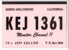 KEJ-1361 Jeff Collier N Hollywood CA 1960s Vintage Postcard CB QSL KEJ-1361 Jeff Collier N Hollywood CA 1960s Vintage Postcard CB QSL