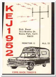 KEJ-1952 Dick Bauer Buena Park CA 1960s Vintage Postcard CB QSL KEJ-1952 Dick Bauer Buena Park CA 1960s Vintage Postcard CB QSL