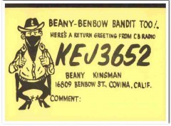 KEJ-3652 Beany Kinsman Covina CA 1960s Vintage Postcard CB QSL Card KEJ-3652 Beany Kinsman Covina CA 1960s Vintage Postcard CB QSL Card