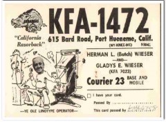 KFA-1472 Herman Wieser Port Hueneme CA 1960s Vintage Postcard CB QSL 2 KFA-1472 Herman Wieser Port Hueneme CA 1960s Vintage Postcard CB QSL 2