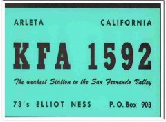 KFA-1592 Elliot Ness Arleta CA 1960s Vintage Postcard CB QSL Card KFA-1592 Elliot Ness Arleta CA 1960s Vintage Postcard CB QSL Card