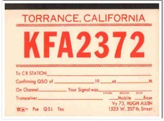 KFA-2372 Hugh Allen Torrance CA 1960s Vintage Postcard CB QSL Card KFA-2372 Hugh Allen Torrance CA 1960s Vintage Postcard CB QSL Card