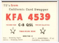 KFA-4539 Tom Beam Placentia CA 1960s Vintage Postcard CB QSL Card 2 KFA-4539 Tom Beam Placentia CA 1960s Vintage Postcard CB QSL Card 2