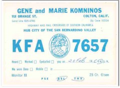 KFA-7657 Gene Komninos Colton CA 1960s Vintage Postcard CB QSL Card KFA-7657 Gene Komninos Colton CA 1960s Vintage Postcard CB QSL Card