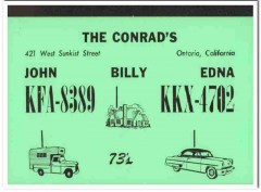 KFA-8389 John Conrad Ontario CA 1960s Vintage Postcard CB QSL Card KFA-8389 John Conrad Ontario CA 1960s Vintage Postcard CB QSL Card
