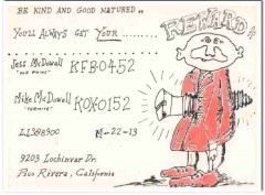 KFB-0452 Jess McDowell Pico Rivera CA 1960s Vintage Postcard CB QSL KFB-0452 Jess McDowell Pico Rivera CA 1960s Vintage Postcard CB QSL