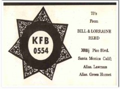 KFB-0554 Bill Reed Santa Monica CA 1960s Vintage Postcard CB QSL KFB-0554 Bill Reed Santa Monica CA 1960s Vintage Postcard CB QSL