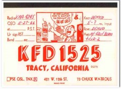 KFD-1525 Chuck Watrous Tracy CA 1960s Vintage Postcard CB QSL Card KFD-1525 Chuck Watrous Tracy CA 1960s Vintage Postcard CB QSL Card