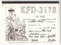 KFD-3178 Bill Foley Orinda CA 1960s Vintage Postcard CB QSL Card KFD-3178 Bill Foley Orinda CA 1960s Vintage Postcard CB QSL Card