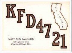 KFD-4721 Mary Ann Fasoletos Cupertine CA 1960s Vintage Postcard CB QSL KFD-4721 Mary Ann Fasoletos Cupertine CA 1960s Vintage Postcard CB QSL