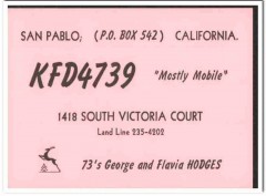 KFD-4739 George Hodges San Pablo CA 1960s Vintage Postcard CB QSL KFD-4739 George Hodges San Pablo CA 1960s Vintage Postcard CB QSL