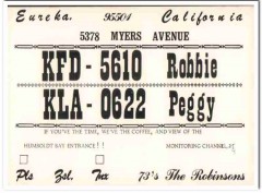 KFD-5610 Robbie Robinson Eureka CA 1960s Vintage Postcard CB QSL KFD-5610 Robbie Robinson Eureka CA 1960s Vintage Postcard CB QSL