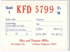 KFD-5799 Olan Miller Lindsay CA 1960s Vintage Postcard CB QSL Card KFD-5799 Olan Miller Lindsay CA 1960s Vintage Postcard CB QSL Card