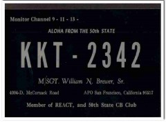 KKT-2342 Sgt William Brewer Hawaii 1960s Vintage Postcard CB QSL Card KKT-2342 Sgt William Brewer Hawaii 1960s Vintage Postcard CB QSL Card
