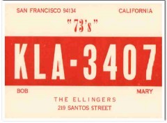 KLA-3407 Bob Ellinger San Francisco CA 1960s Vintage Postcard CB QSL KLA-3407 Bob Ellinger San Francisco CA 1960s Vintage Postcard CB QSL