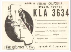 KLA-3634 Joseph Jarrett Fresno CA 1960s Vintage Postcard CB QSL Card