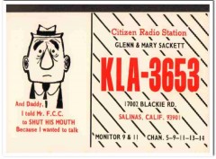 KLA-3653 Glenn Sackett Salinas CA 1960s Vintage Postcard CB QSL