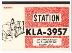 KLA-3957 Jim Buddo Fresno CA 1960s Vintage Postcard CB QSL Card