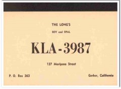 KLA-3987 Roy Long Gerber CA 1960s Vintage Postcard CB QSL Card
