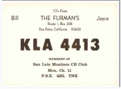 KLA-4413 Bill Furman Dos Palos CA 1960s Vintage Postcard CB QSL