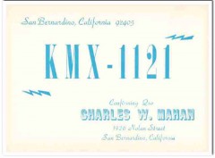 KMX-1121 Charles Mahan San Bernardino CA 1960s Vintage Postcard CB QSL