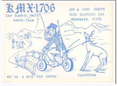 KMX-1706 Joe Joseph Rosemead CA 1960s Vintage Postcard CB QSL Card