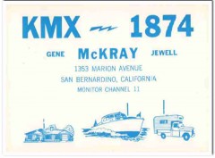 KMX-1874 Gene McKray San Bernardino CA 1960s Vintage Postcard CB QSL
