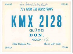 KMX-2128 Don Nordstrom Arcadia CA 1960s Vintage Postcard CB QSL