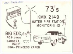 KMX-2149 Big Edd Sr Gardena CA 1960s Vintage Postcard CB QSL Card