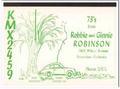 KMX-2459 Robbie Robinson Atascadero CA 1960s Vintage Postcard CB QSL