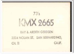 KMX-2665 Ray Gerdsen San Bernardino CA 1960s Vintage Postcard CB QSL