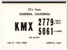 KMX-2779 Curley Davis Gardena CA 1960s Vintage Postcard CB QSL Card
