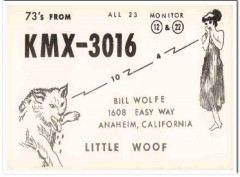 KMX-3016 Bill Wolfe Anaheim CA 1960s Vintage Postcard CB QSL Card 1