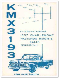 KMX-3193 Cruikshank Hacienda Heights CA 1960s Vintage Postcard CB QSL