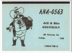 KNA-0563 Jeff Geoffrion Valiejo CA 1960s Vintage Postcard CB QSL