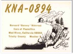 KNA-0894 Bernard Niderost Mad River CA 1960s Vintage Postcard CB QSL