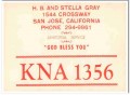 KNA-1356 Hb Gray San Jose CA 1960s Vintage Postcard CB QSL Card 1