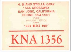 KNA-1356 Hb Gray San Jose CA 1960s Vintage Postcard CB QSL Card 1