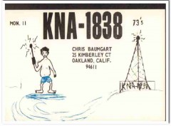 KNA-1838 Chris Baumgart Oakland CA 1960s Vintage Postcard CB QSL