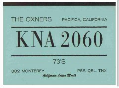 KNA-2060 Oxner Family Pacifica CA 1960s Vintage Postcard CB QSL 1