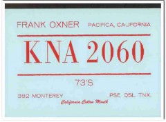 KNA-2060 Frank Oxner Pacifica CA 1960s Vintage Postcard CB QSL 2