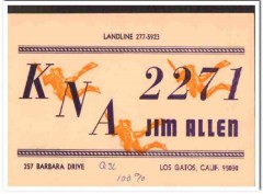 KNA-2271 Jim Allen Los Gatos CA 1960s Vintage Postcard CB QSL Card