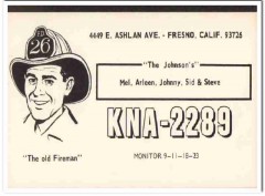 KNA-2289 Mel Johnson Fresno CA 1960s Vintage Postcard CB QSL Card 1