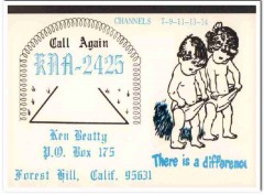 KNA-2425 Ken Beatty Forest Hill CA 1960s Vintage Postcard CB QSL