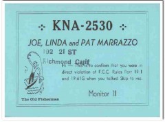 KNA-2530 Joe Marrazzo Richmond CA 1960s Vintage Postcard CB QSL 1