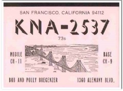 KNA-2537 Bob Bregenzer San Francisco CA 60s Vintage Postcard CB QSL 2