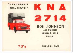 KNA-2714 Bob Johnson Albany CA 1960s Vintage Postcard CB QSL Card