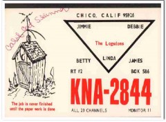 KNA-2844 James Logsdon Chico CA 1960s Vintage Postcard CB QSL Card