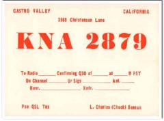 KNA-2879 Charles Benson Castro Valley CA 1960s Vintage Postcard CB QSL